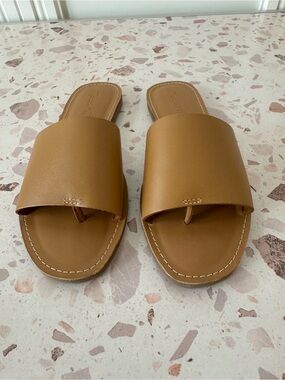 Madewell’s Boardwalk Post Slide Sandal in Tan Leather